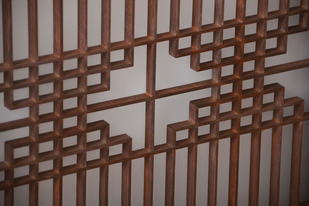 古民具・骨董　ガラス入り組子書院戸3枚セット