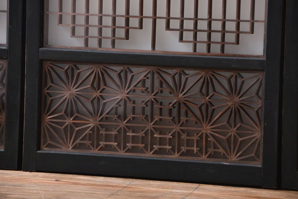 古民具・骨董　ガラス入り組子書院戸3枚セット