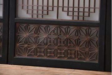 古民具・骨董　ガラス入り組子書院戸3枚セット