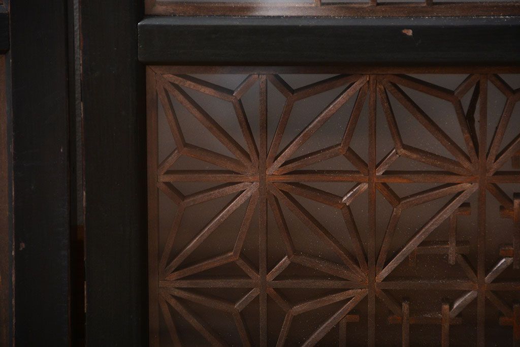 古民具・骨董　ガラス入り組子書院戸3枚セット