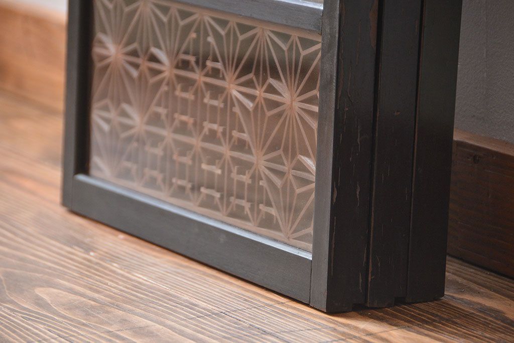 古民具・骨董　ガラス入り組子書院戸3枚セット