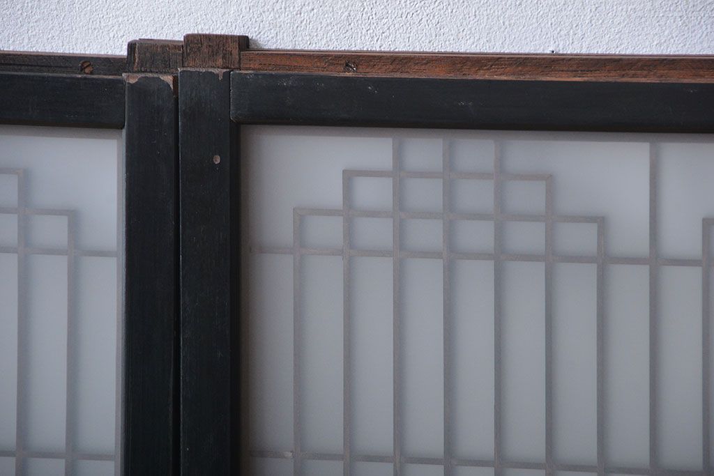 古民具・骨董　ガラス入り組子書院戸3枚セット