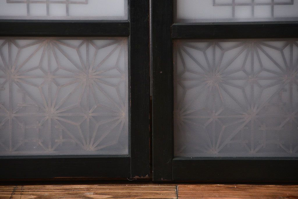 古民具・骨董　ガラス入り組子書院戸3枚セット