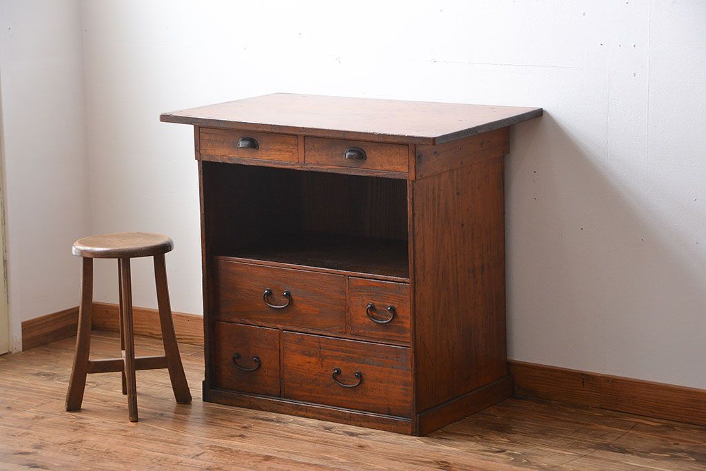 アンティーク家具　古民具・骨董　引き出し付き作業台