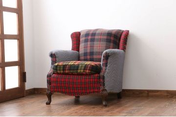 ヴィンテージ家具　イギリスビンテージ　パッチワークウィングソファ