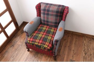 ヴィンテージ家具　イギリスビンテージ　パッチワークウィングソファ