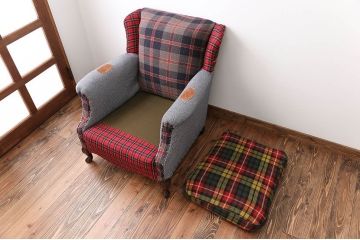 ヴィンテージ家具　イギリスビンテージ　パッチワークウィングソファ
