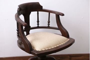 アンティーク家具　大正ロマン　ケヤキ材の回転椅子
