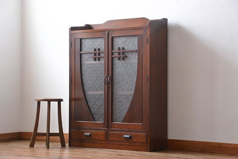 レトロ家具　昭和レトロ　ダイヤガラス入り本箱