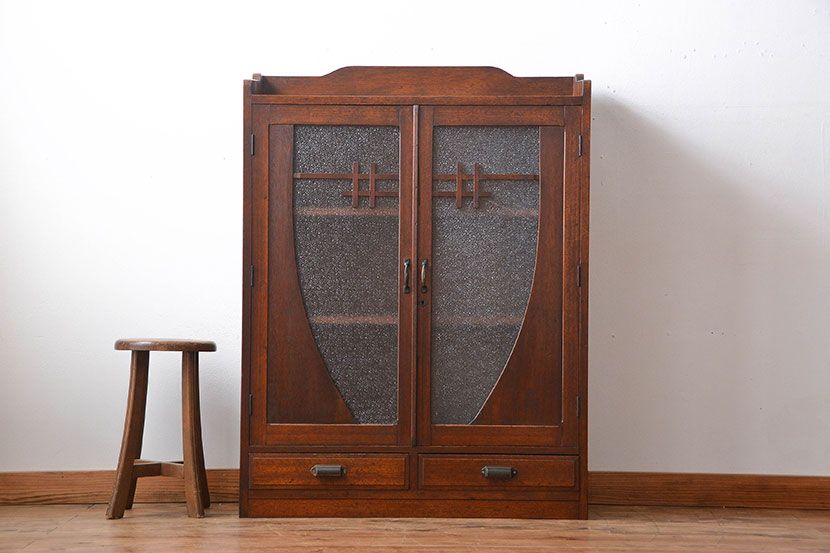 レトロ家具　昭和レトロ　ダイヤガラス入り本箱