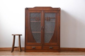 レトロ家具　昭和レトロ　ダイヤガラス入り本箱