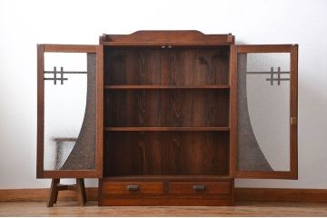 レトロ家具　昭和レトロ　ダイヤガラス入り本箱