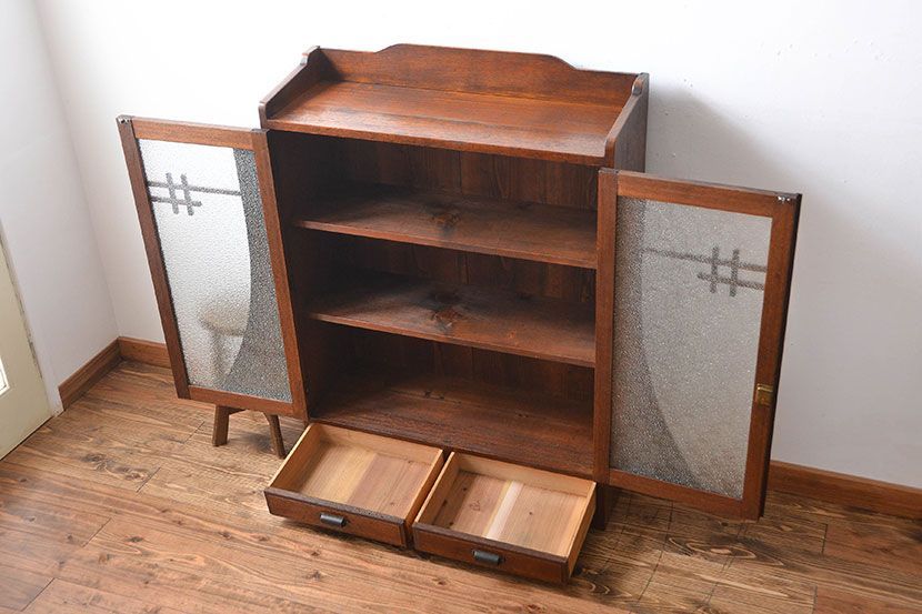 レトロ家具　昭和レトロ　ダイヤガラス入り本箱