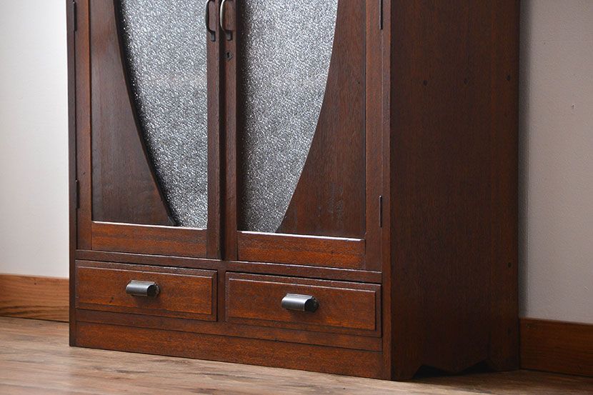 レトロ家具　昭和レトロ　ダイヤガラス入り本箱