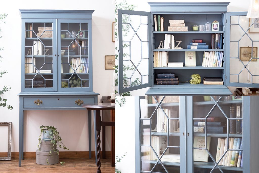 アンティーク家具　アンティークペイント　脚付きキャビネット