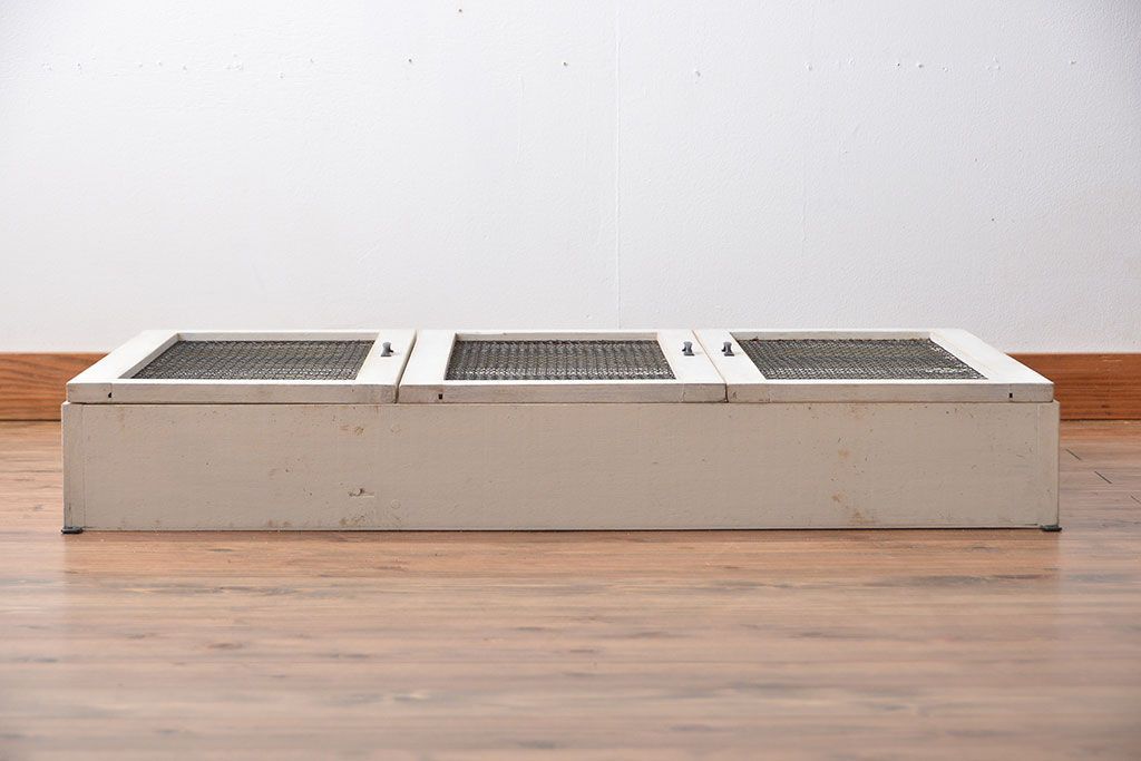 アンティーク家具　アンティークペイント　金網扉のウォールラック