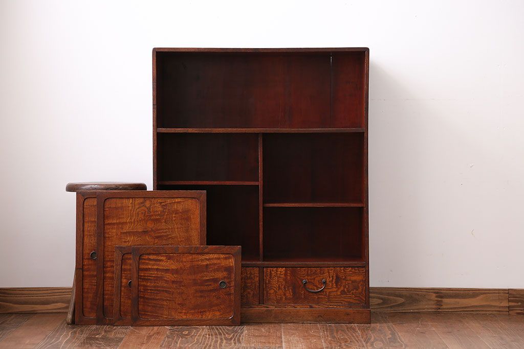 アンティーク家具　引き出し二杯付き!タモ材の収納戸棚