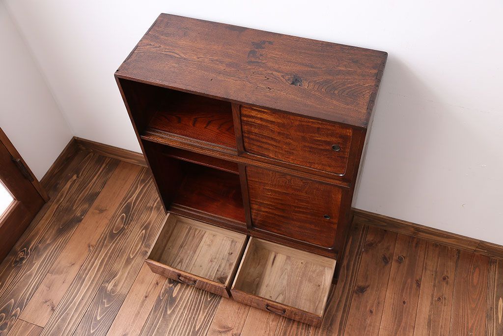 アンティーク家具　引き出し二杯付き!タモ材の収納戸棚