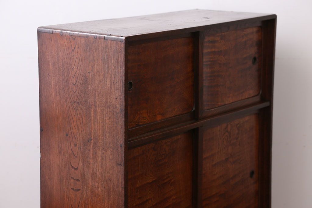 アンティーク家具　引き出し二杯付き!タモ材の収納戸棚