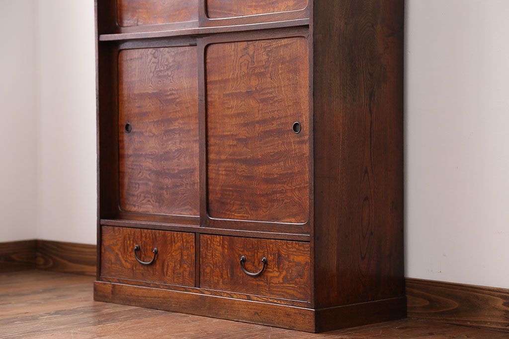 アンティーク家具　引き出し二杯付き!タモ材の収納戸棚