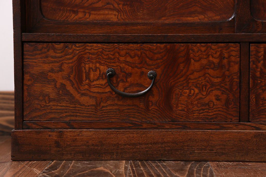 アンティーク家具　引き出し二杯付き!タモ材の収納戸棚