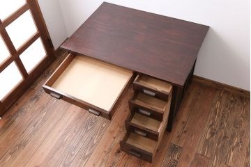 アンティーク家具　アンティーク　ナラ材の片袖机