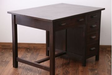 アンティーク家具　アンティーク　ナラ材の片袖机