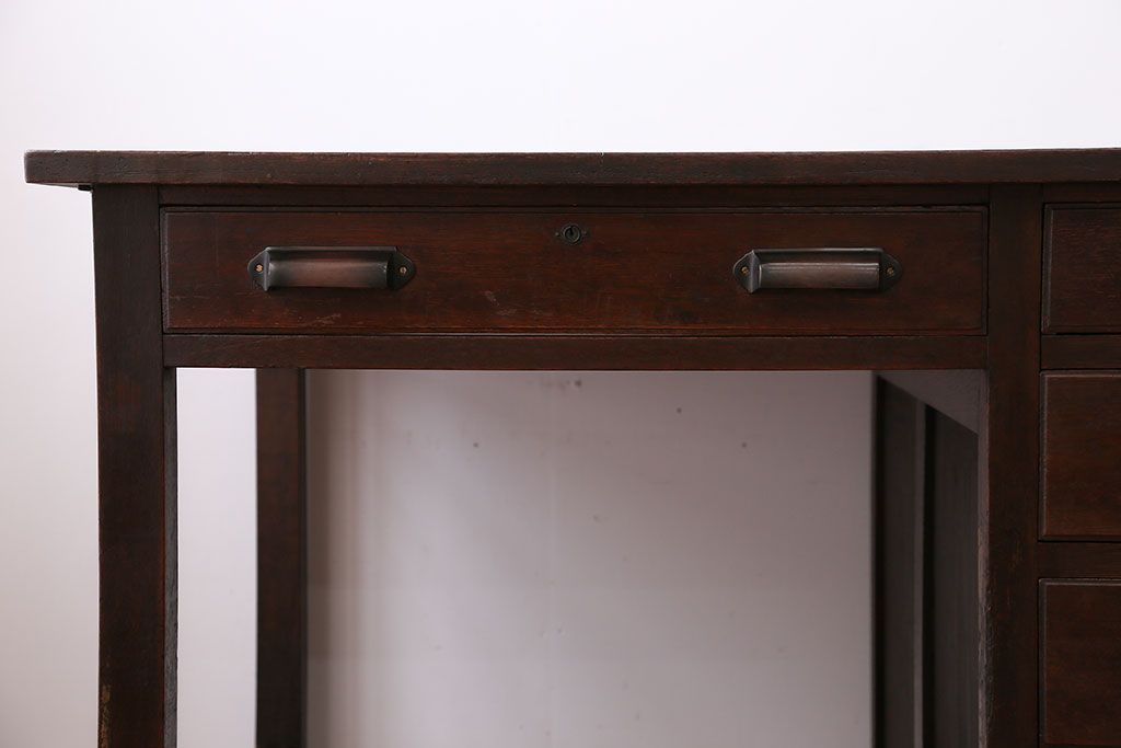 アンティーク家具　アンティーク　ナラ材の片袖机