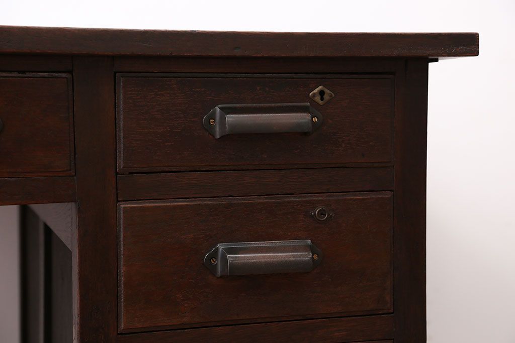 アンティーク家具　アンティーク　ナラ材の片袖机