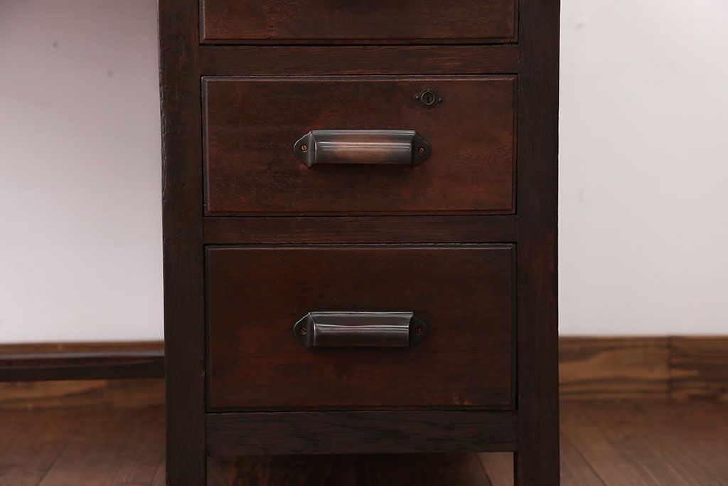 アンティーク家具　アンティーク　ナラ材の片袖机