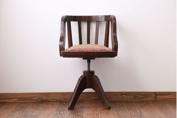 アンティーク家具　大正ロマン　ナラ材の回転椅子