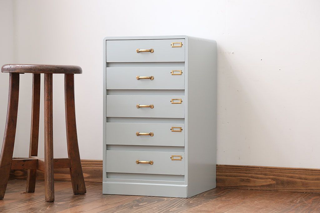 アンティーク家具　ネームプレート付き　ペイント小引き出し