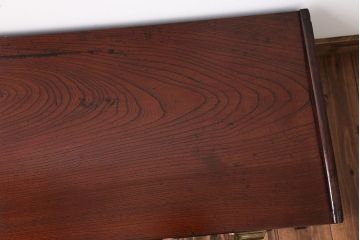 アンティーク家具　天板欅材の2杯引き出し付き文机
