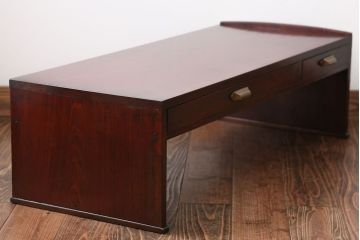 アンティーク家具　天板欅材の2杯引き出し付き文机