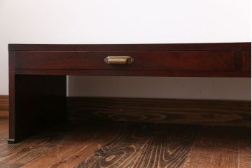 アンティーク家具　天板欅材の2杯引き出し付き文机
