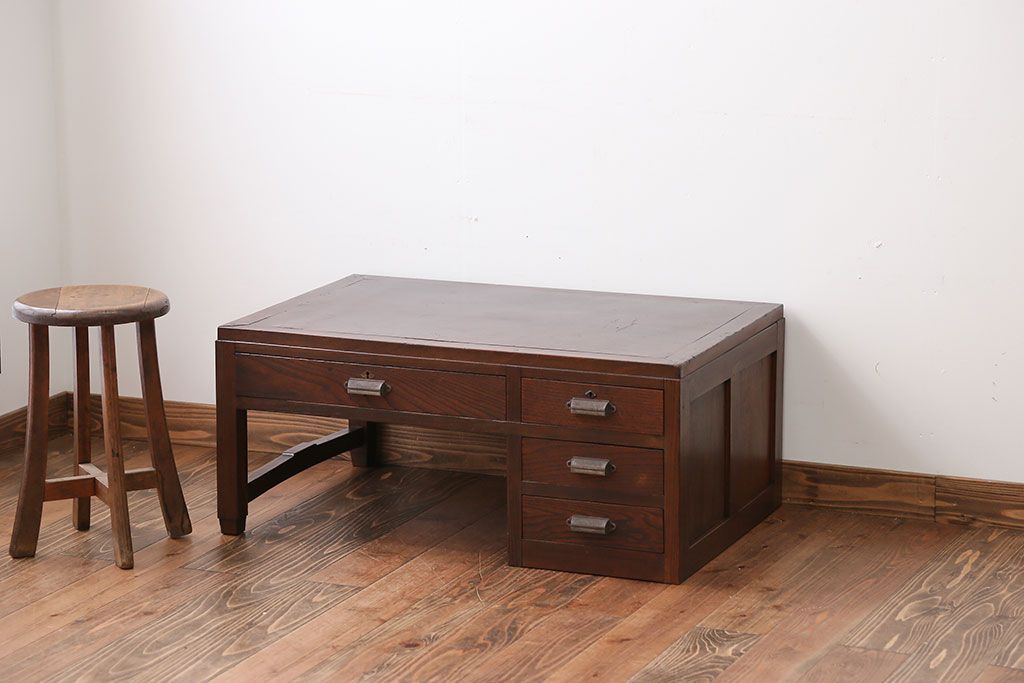 レトロ家具　昭和レトロ　4杯引き出し付き文机