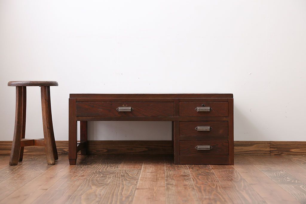 レトロ家具　昭和レトロ　4杯引き出し付き文机