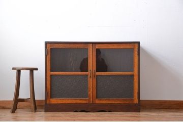 レトロ家具　昭和レトロ　ダイヤガラス入り収納棚