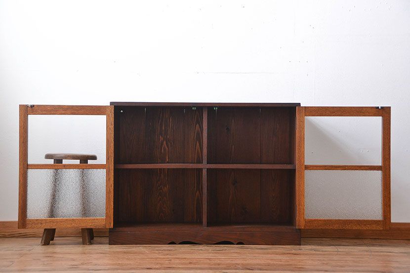 レトロ家具　昭和レトロ　ダイヤガラス入り収納棚