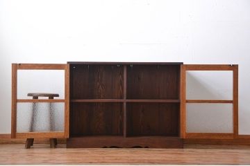 レトロ家具　昭和レトロ　ダイヤガラス入り収納棚