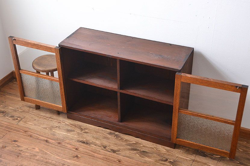 レトロ家具　昭和レトロ　ダイヤガラス入り収納棚