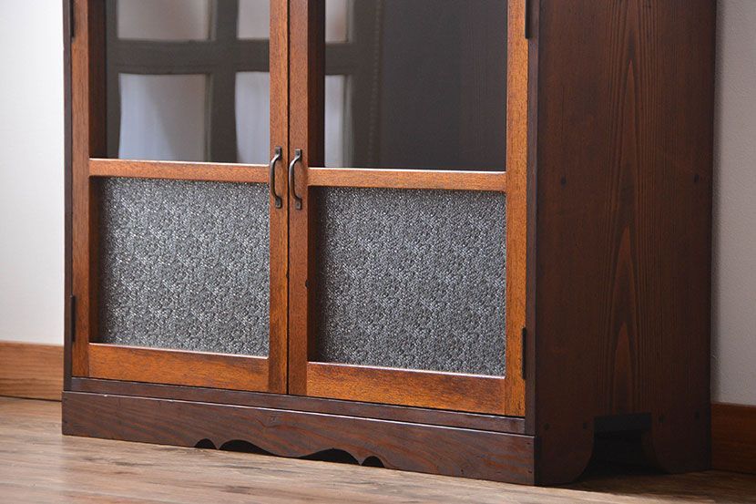 レトロ家具　昭和レトロ　ダイヤガラス入り収納棚