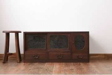 レトロ家具　昭和レトロ　結霜ガラス入りローボード