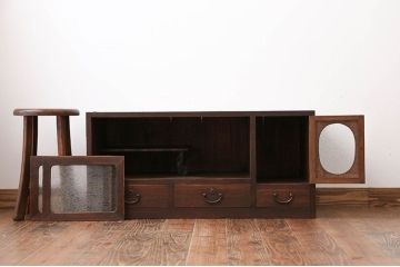 レトロ家具　昭和レトロ　結霜ガラス入りローボード