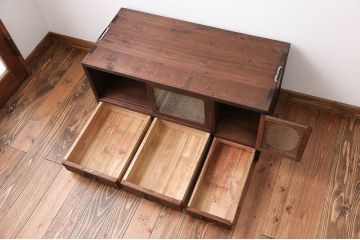 レトロ家具　昭和レトロ　結霜ガラス入りローボード