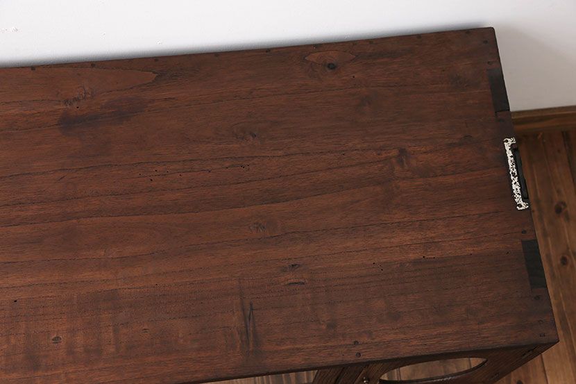 レトロ家具　昭和レトロ　結霜ガラス入りローボード