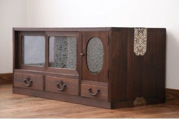 レトロ家具　昭和レトロ　結霜ガラス入りローボード