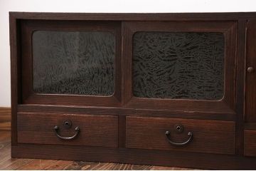 レトロ家具　昭和レトロ　結霜ガラス入りローボード