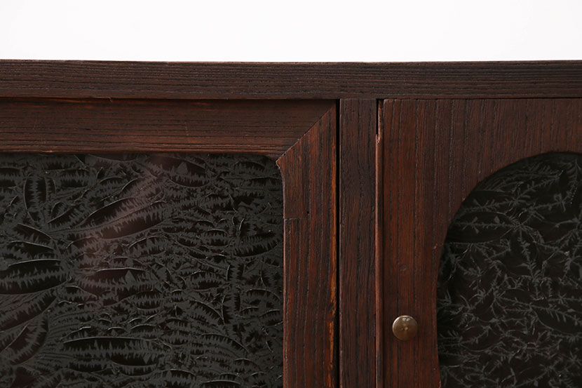 レトロ家具　昭和レトロ　結霜ガラス入りローボード