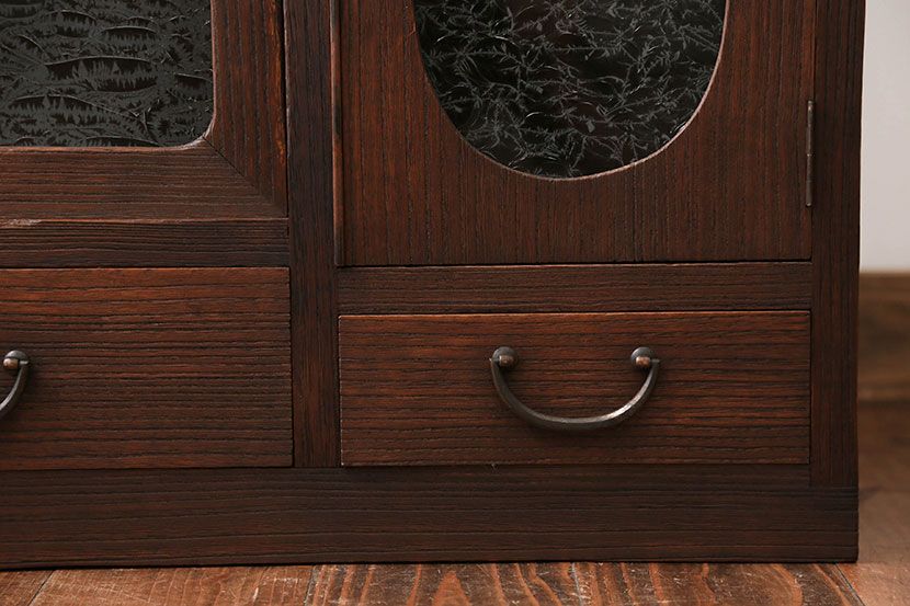 レトロ家具　昭和レトロ　結霜ガラス入りローボード